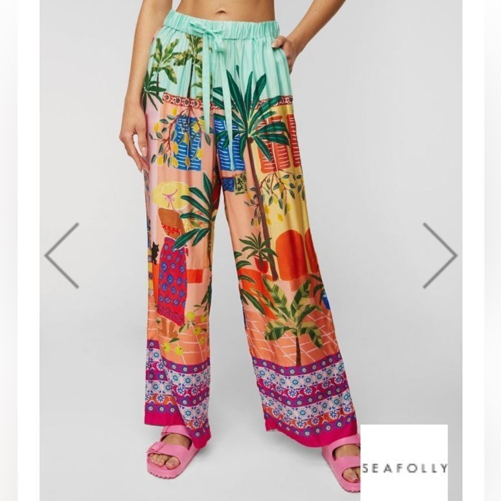 Seafolly On Vacation Silk Pant size Medium Cat Lovers - Picture 7 of 13